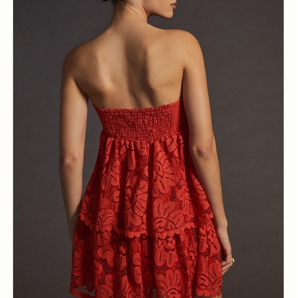 Anthropologie Maeve Red Lace Mini Dress Size Medium New Without Tags - Picture 3 of 6